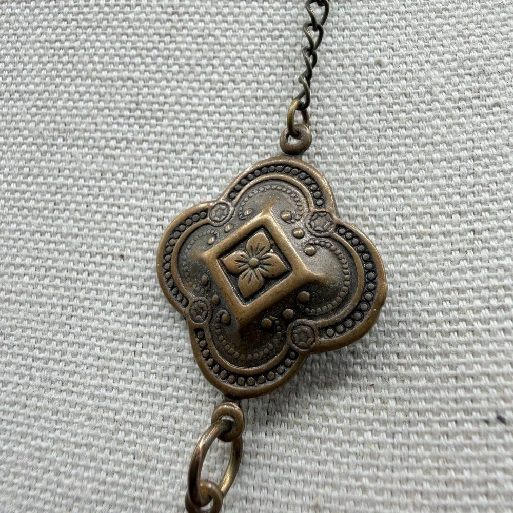 Bronze Tone Filigree Geometric Statement Necklace Boho Cottagecore Festival Gift
